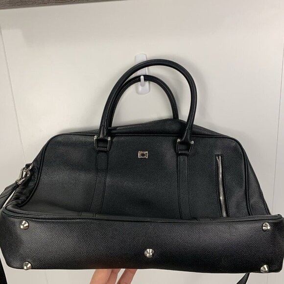 Pineider Black Leather City Chic 2-Handle Large Satchel Bag Briefcase *flaw* - Picture 3 of 16